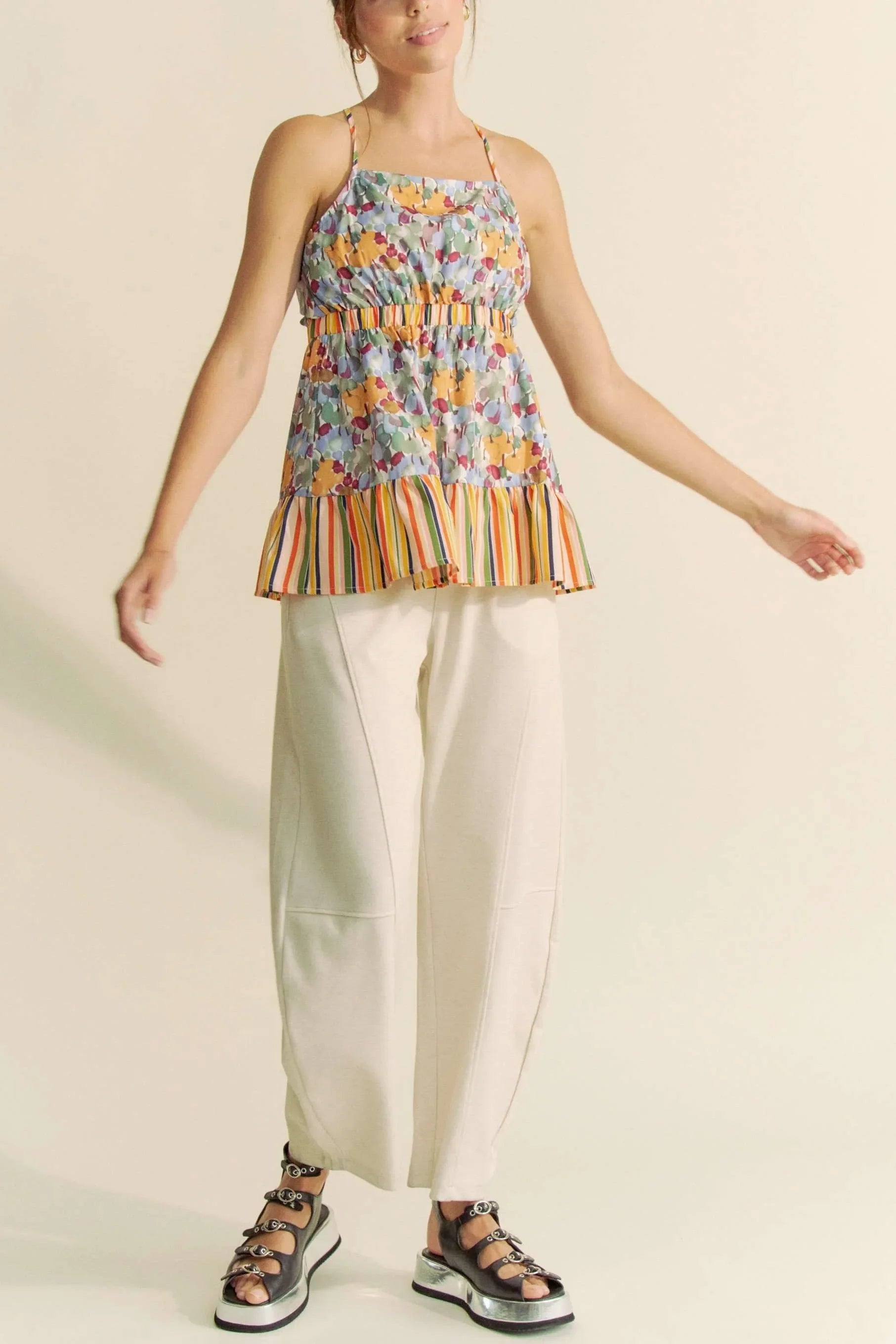 Floral Smocked Sleeveless Ruffle Back Tie Top - Eva's Edition