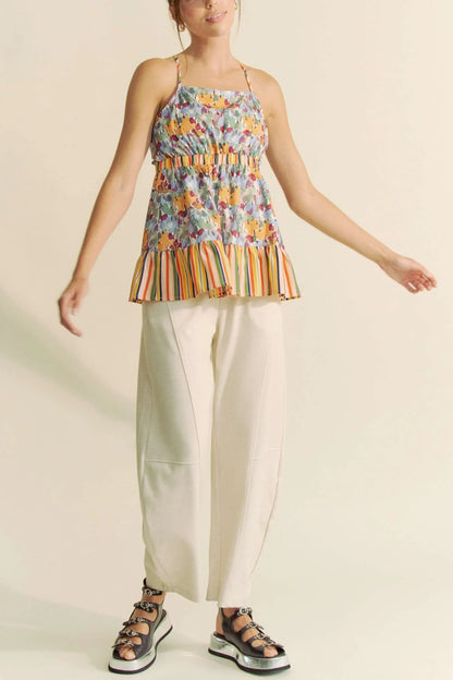 Floral Smocked Sleeveless Ruffle Back Tie Top - Eva's Edition
