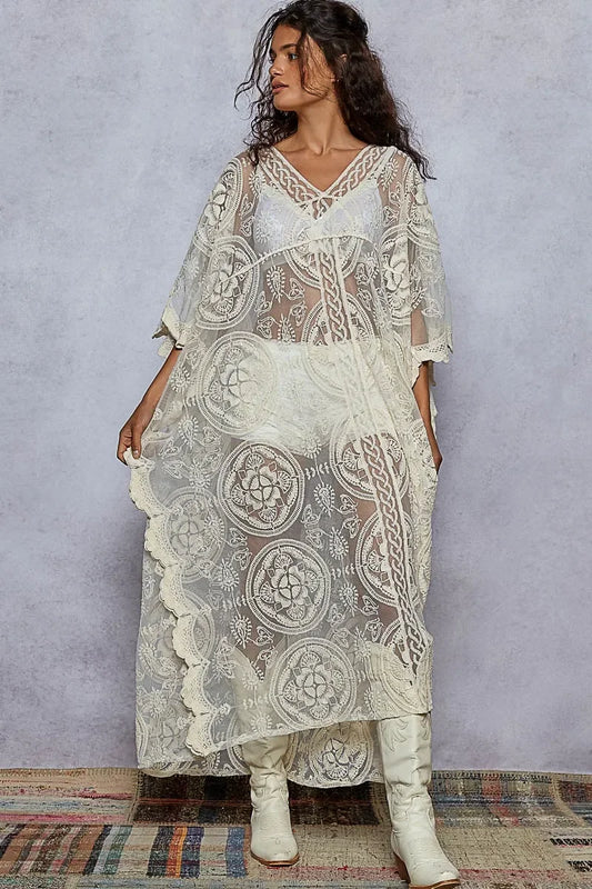 Lace Embroidered Beach Cover Up Kaftan - Eva's Edition