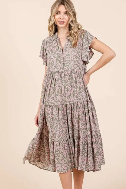 Abstract Print Ruffle Tier Midi Dress - Eva's Edition