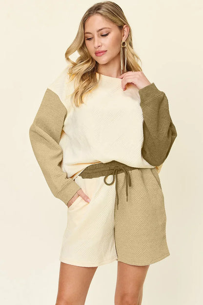 Contrast Drop Shoulder Top and Shorts Set - Eva's Edition