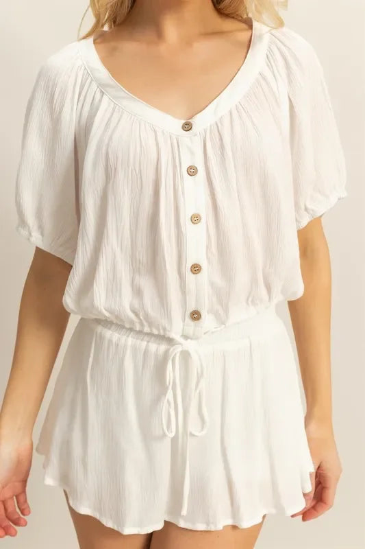 Drawstring Hem Short Sleeve Top and Skort Set - Eva's Edition