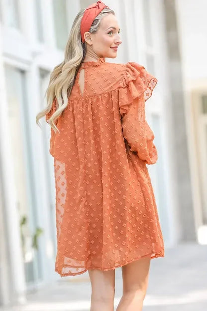Lovely Ruffle Shoulder with Textured Woven Dress - Eva's Edition