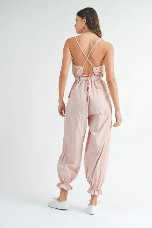 Spaghetti Strap Waist Belted Jumpsuit - Eva's Edition