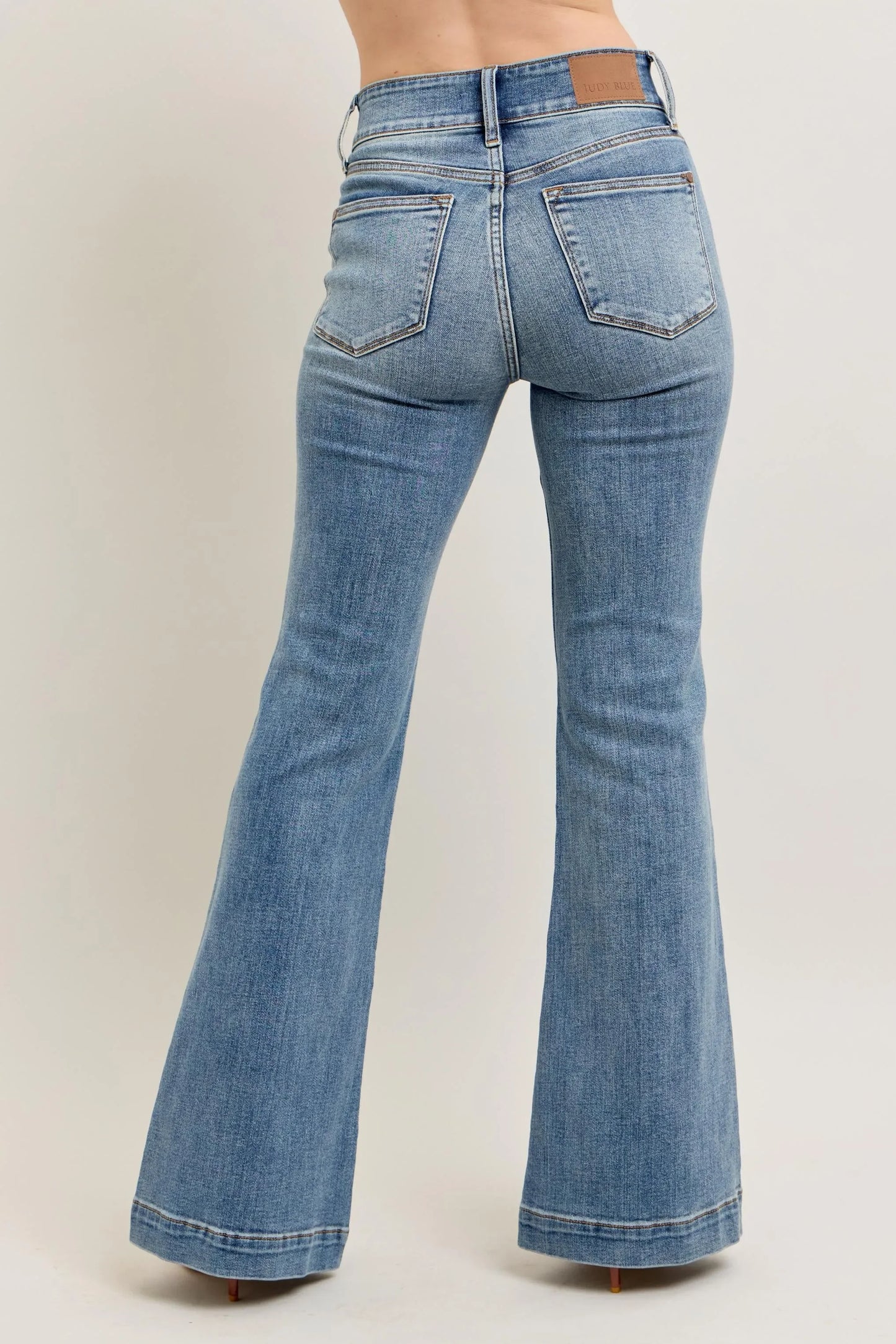 High-Waist Flare Jeans with Front Seam Detail - Eva's Edition