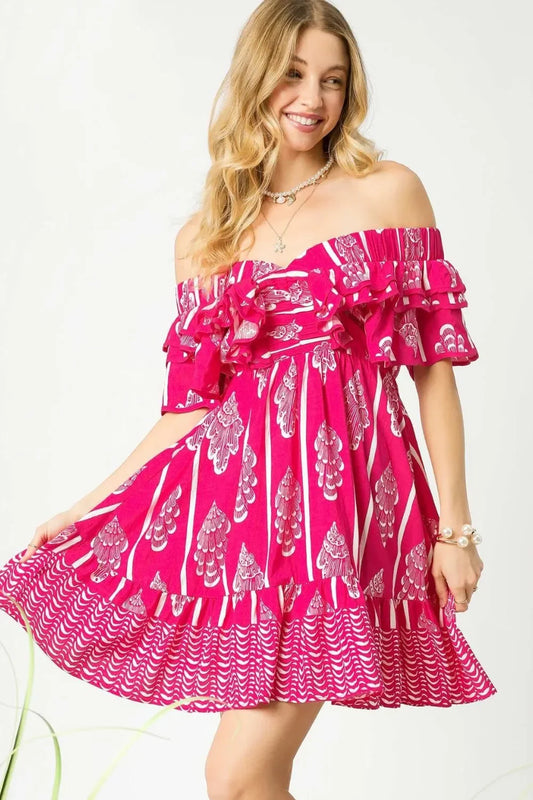 Off-Shoulder Paisley Print Ruffled Mini Dress - Eva's Edition