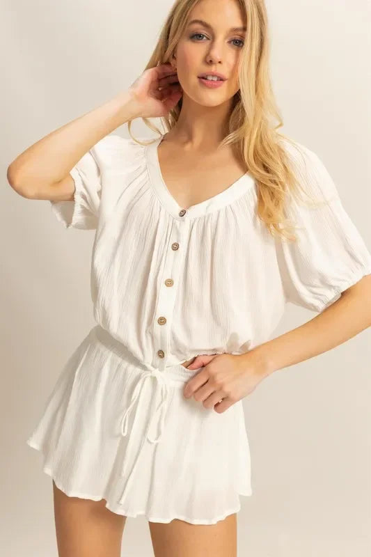 Drawstring Hem Short Sleeve Top and Skort Set - Eva's Edition
