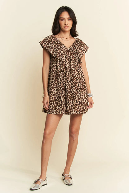 Animal Printed Velvet Ribbon Mini Dress - Eva's Edition