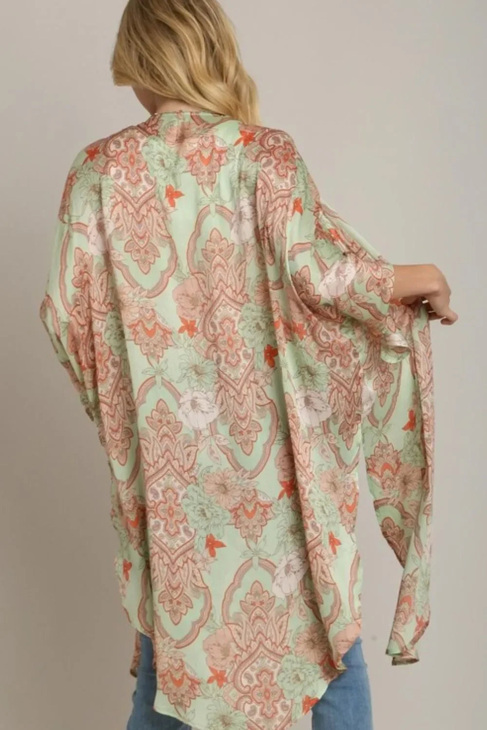 Mixed Print Open Front Sleeveless Kimono Plus Size - Eva's Edition