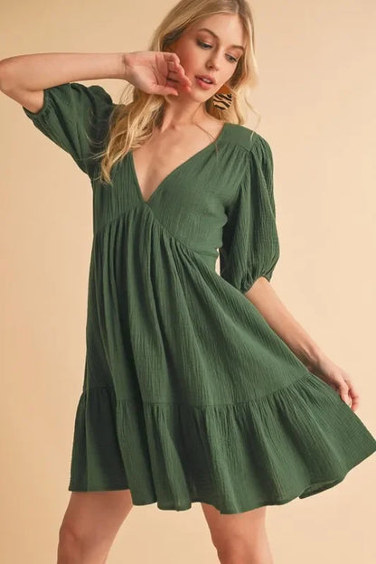 Tied Back Ruffled Short Sleeve Mini Dress - Eva's Edition