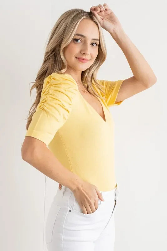 Shirring Puff Sleeve Bodysuit - Eva's Edition