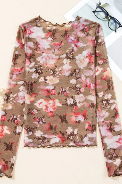 Floral Mock Neck Long Sleeve Sheer Top - Eva's Edition