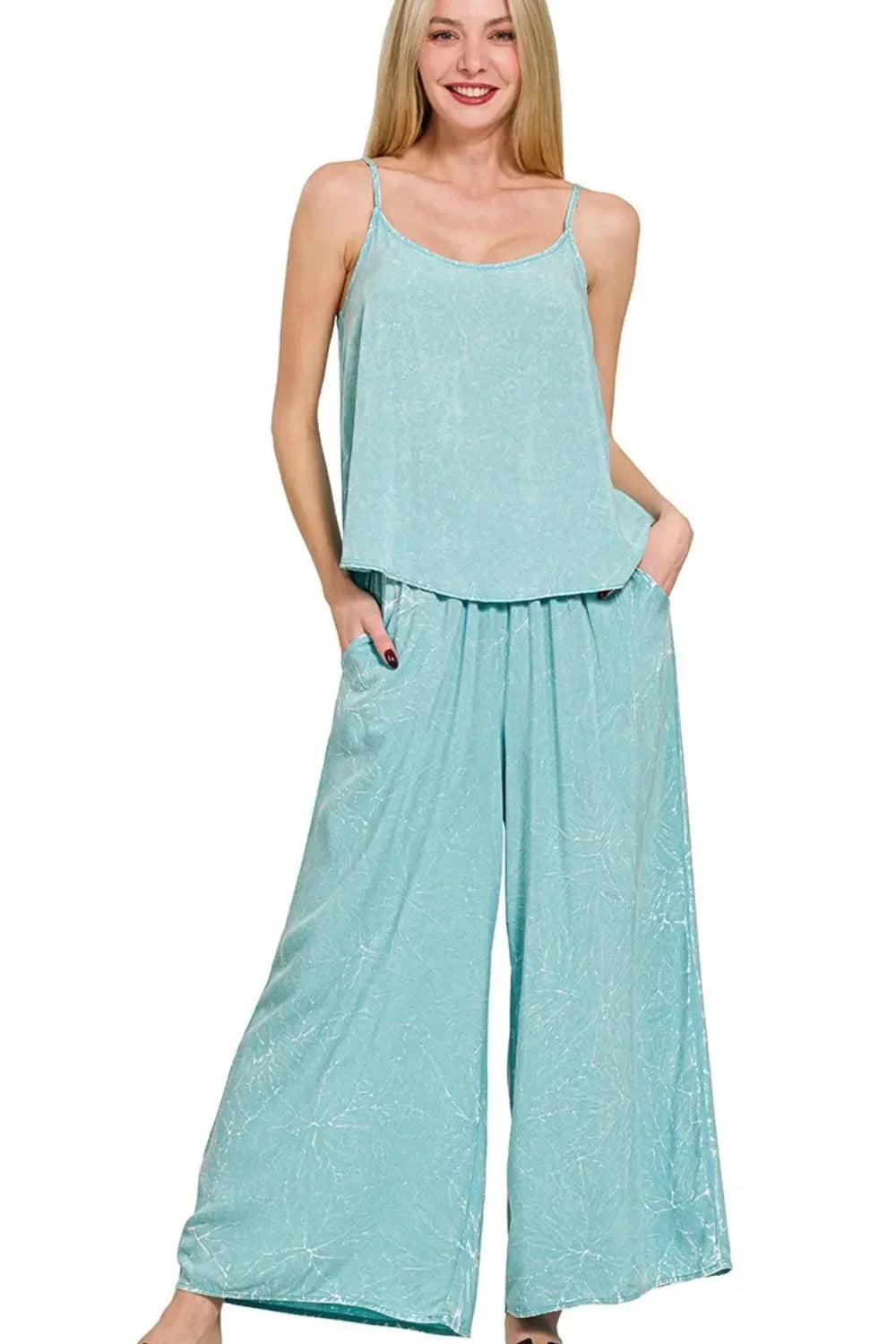 Acid Crinkle Washed Cami & Pants 2 Piece Set - Eva's Edition