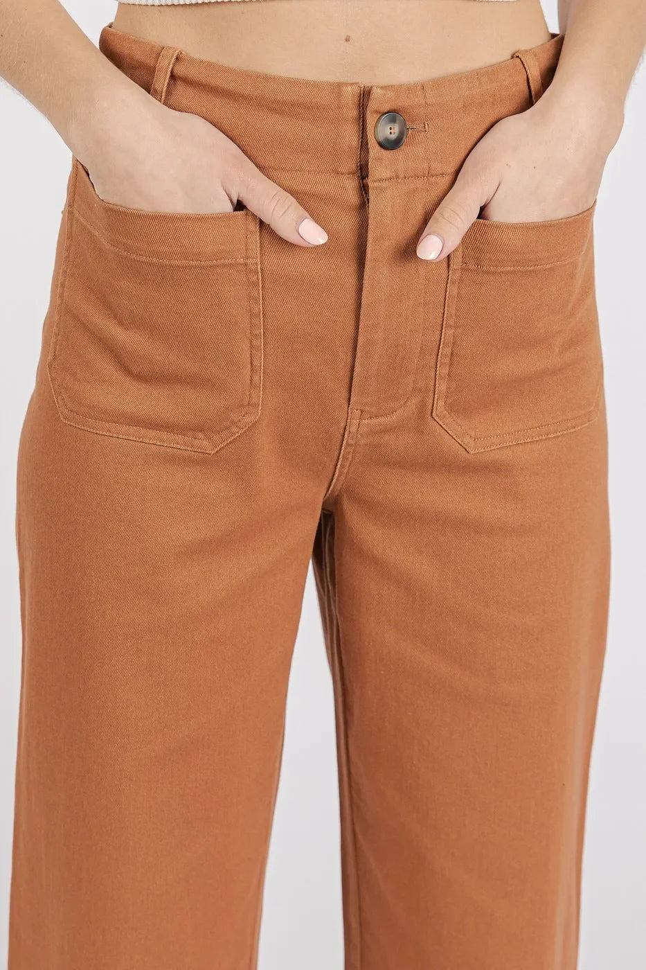 Twill Patch Pocket High Rise Wide Leg Pants - Eva's Edition