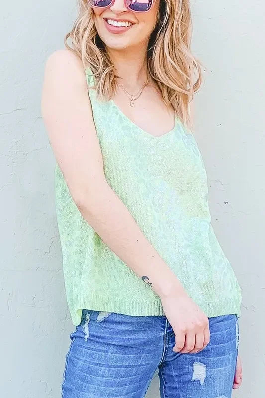 Leopard Foil Print Sleeveless Sweater Top - Eva's Edition