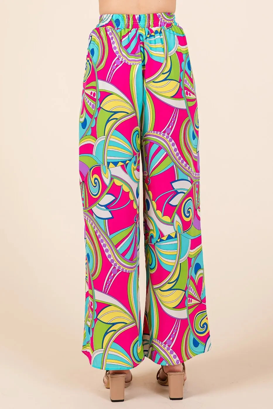 Abstract Print Elastic Waist Wide Leg Pants - Eva's Edition