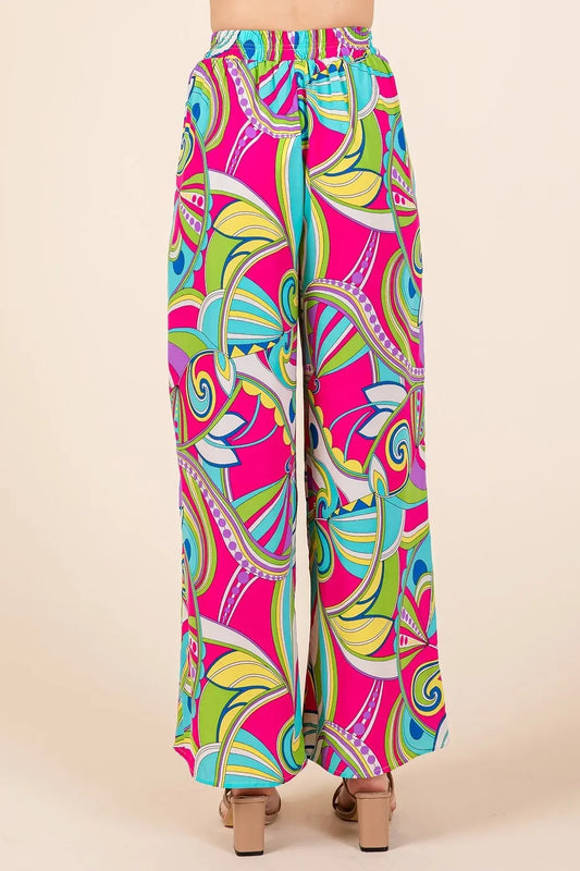 Abstract Print Elastic Waist Wide Leg Pants - Eva's Edition