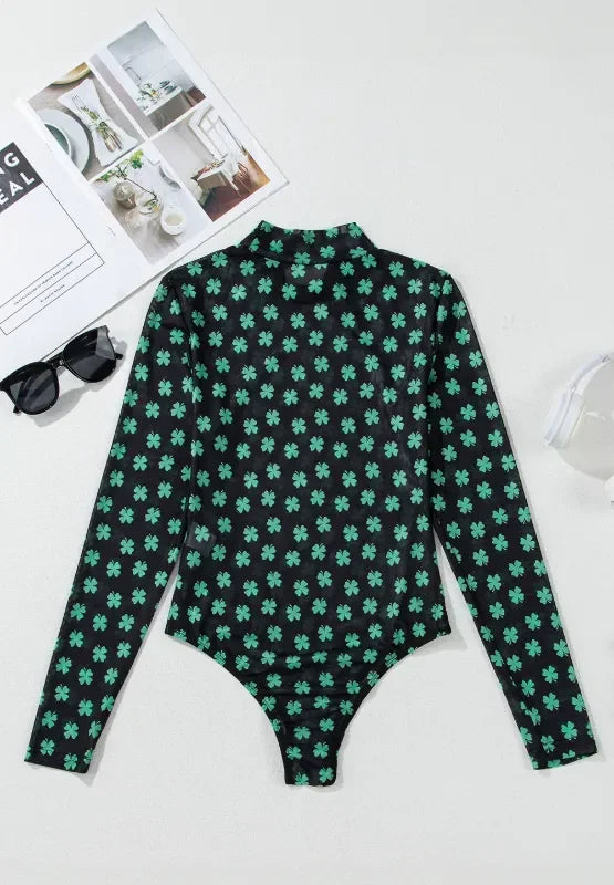 Lucky Clover Mock Neck Long Sleeve Bodysuit - Eva's Edition