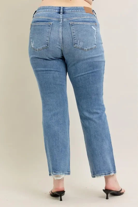 Mid Rise Wash Destroy Hem Bootcut Jeans - Eva's Edition