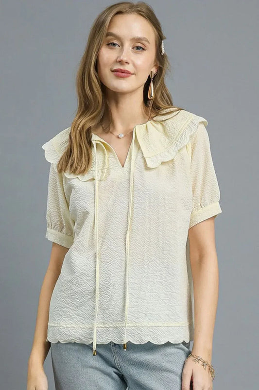 Peter Pan Collar Short Sleeve Blouse - Eva's Edition