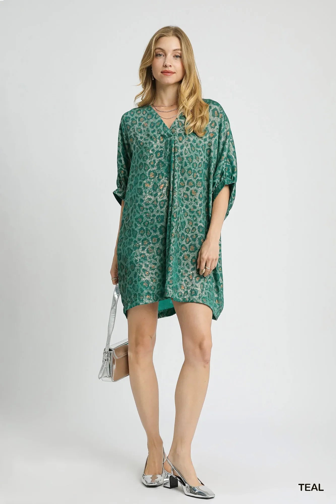 Metallic Leopard Print V-Neck Kimono Dress - Eva's Edition