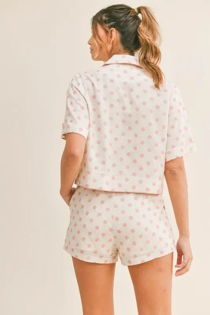 Polka Dot Collar Crop Top and Short Lounge Set - Eva's Edition