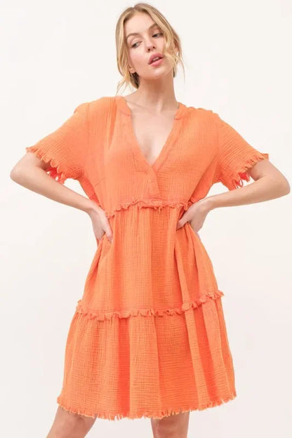 Frayed Detail Tiered Dress - Eva's Edition