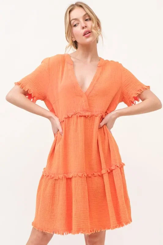 Frayed Detail Tiered Dress - Eva's Edition