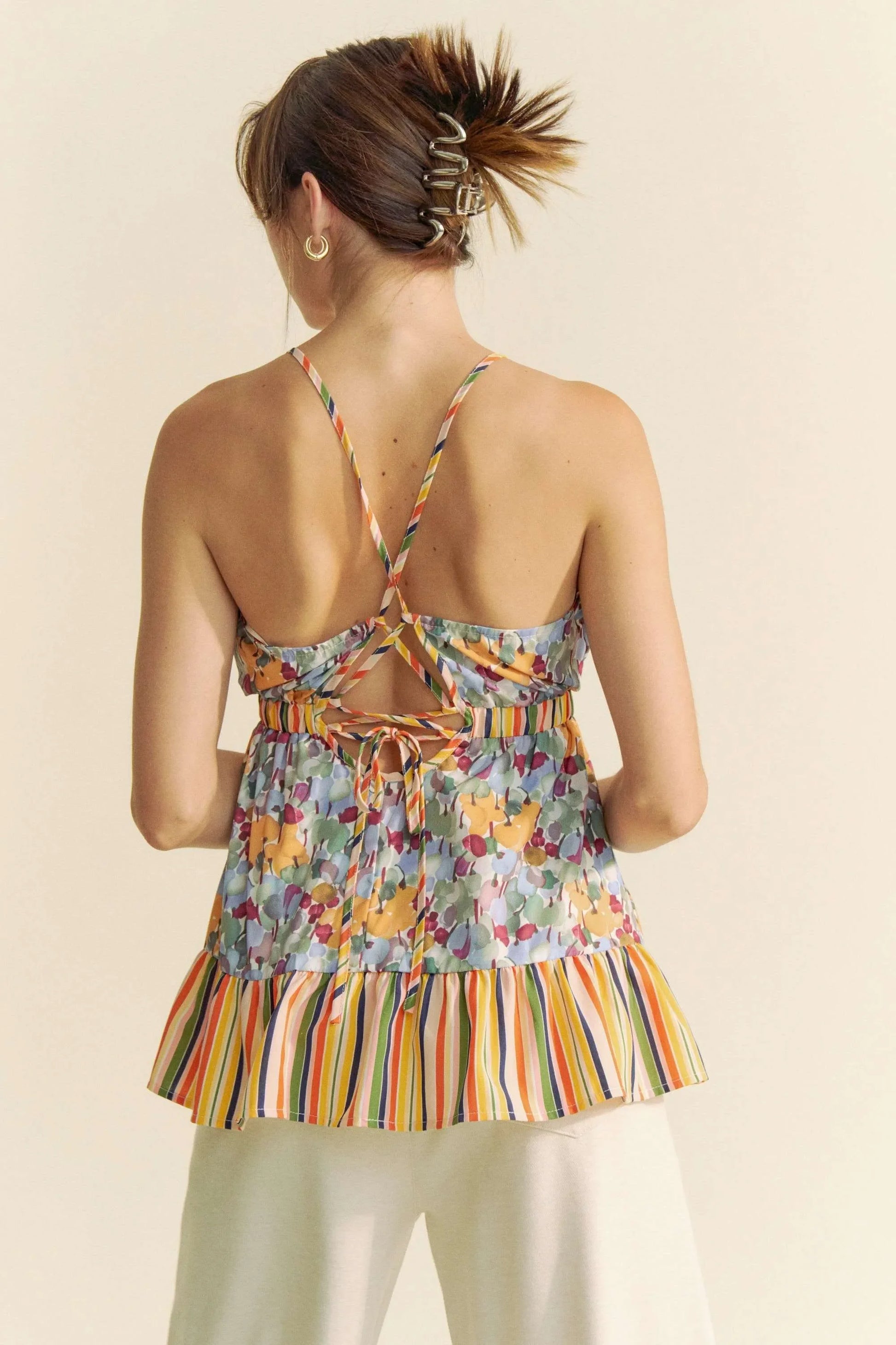 Floral Smocked Sleeveless Ruffle Back Tie Top - Eva's Edition