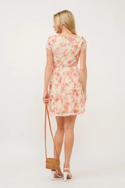 Square Neck Tiered Floral Fishnet Dress - Eva's Edition