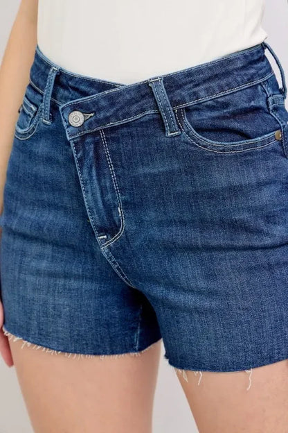 High Waist Criss-Cross Waistband Denim Shorts - Eva's Edition