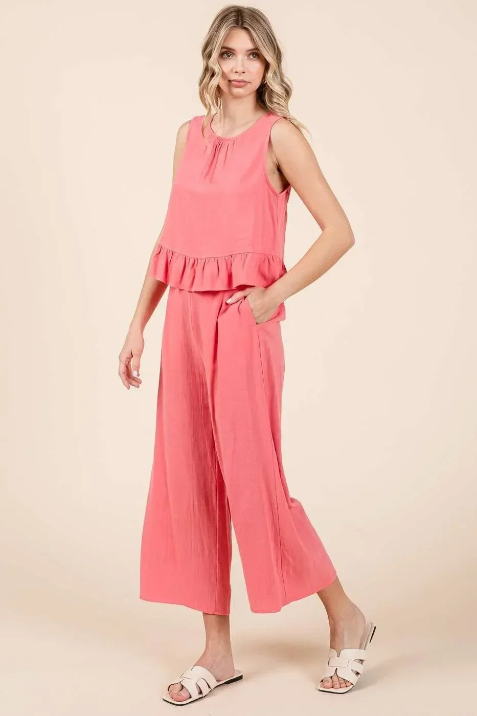 Linen Ruffle Tank Top and Pants Set - Eva's Edition