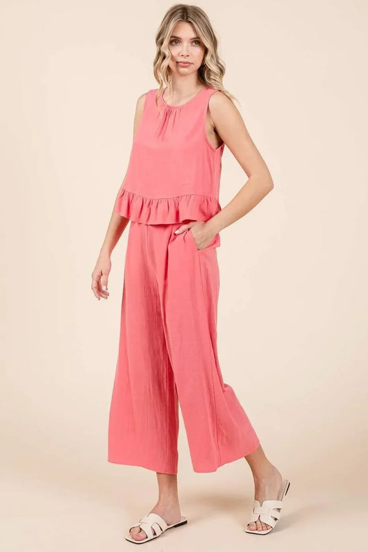 Linen Ruffle Tank Top and Pants Set - Eva's Edition