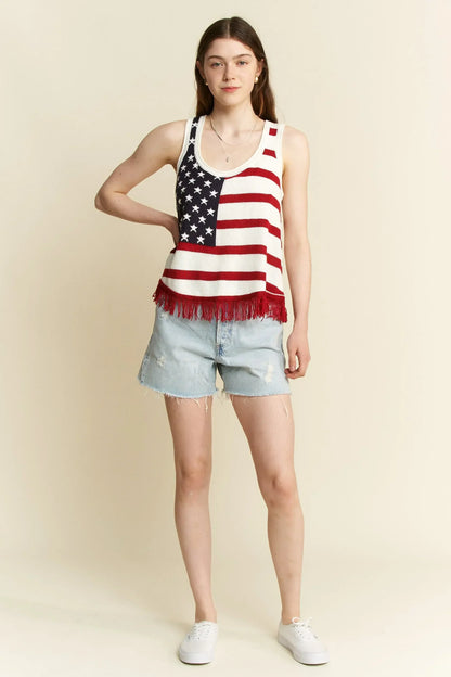 American Flag Fringe Tank Top Plus Size - Eva's Edition