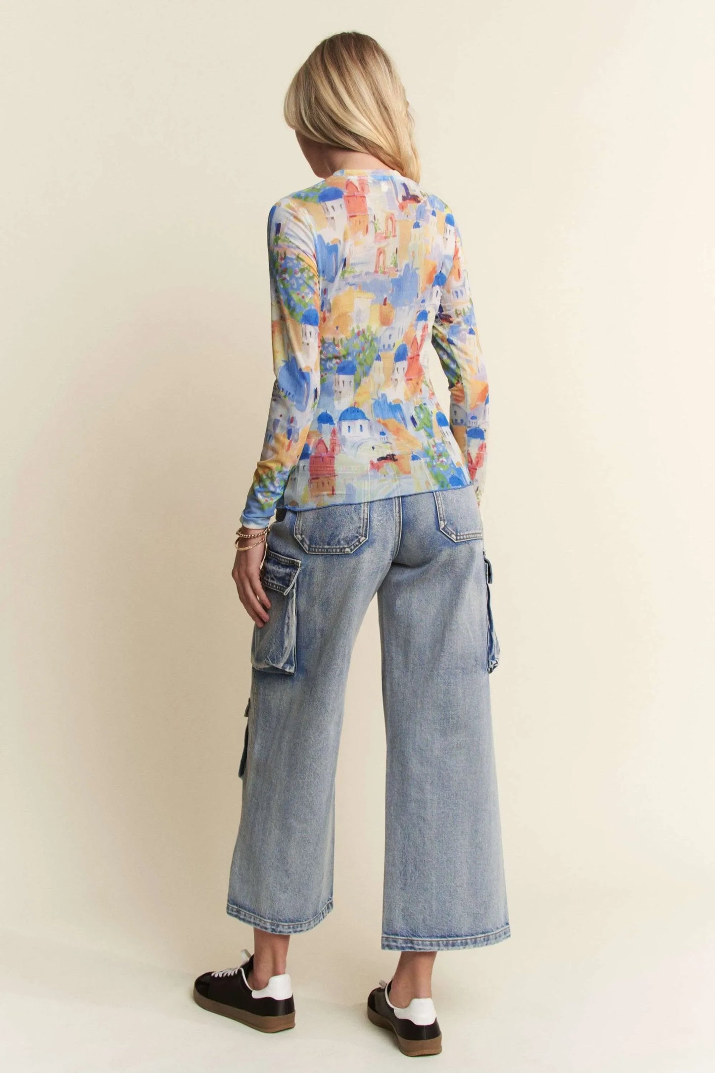 Multi Printed Mesh Round Neck Long Sleeve Top - Eva's Edition
