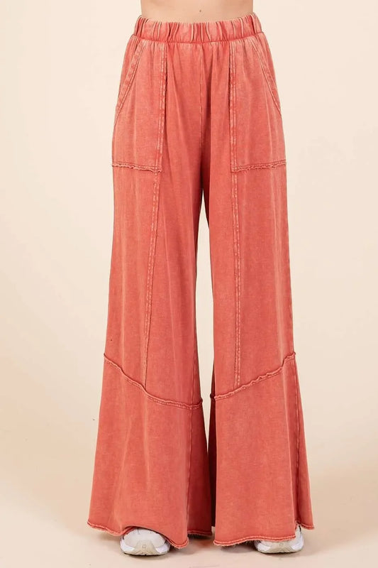 Mineral Wash Wide Flared Leg Pants - Eva's Edition