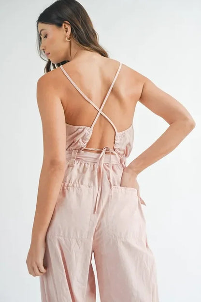 Spaghetti Strap Waist Belted Jumpsuit - Eva's Edition