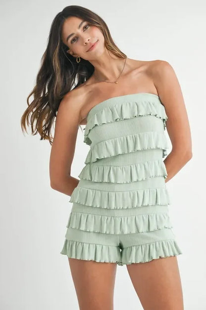 Pointelle Knit Fabric Ruffled Tube Romper - Eva's Edition