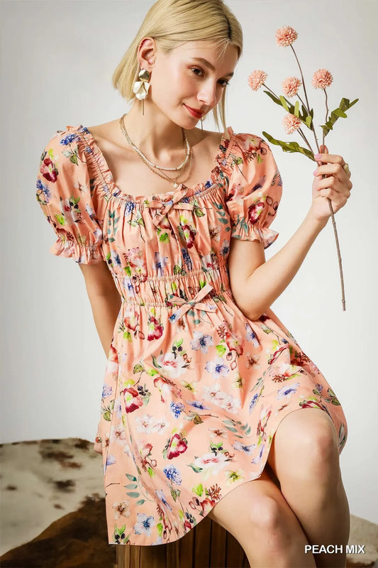 Floral Print Puff Sleeve Mini Dress - Eva's Edition