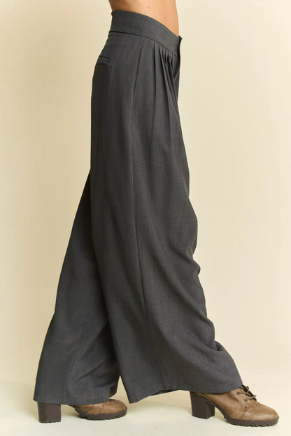 Solid Back Pocket Shirring Detail Wide Leg Pants - Eva's Edition