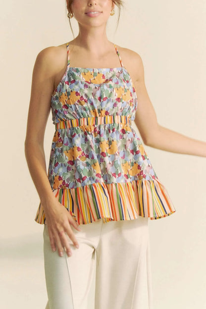 Floral Smocked Sleeveless Ruffle Back Tie Top - Eva's Edition