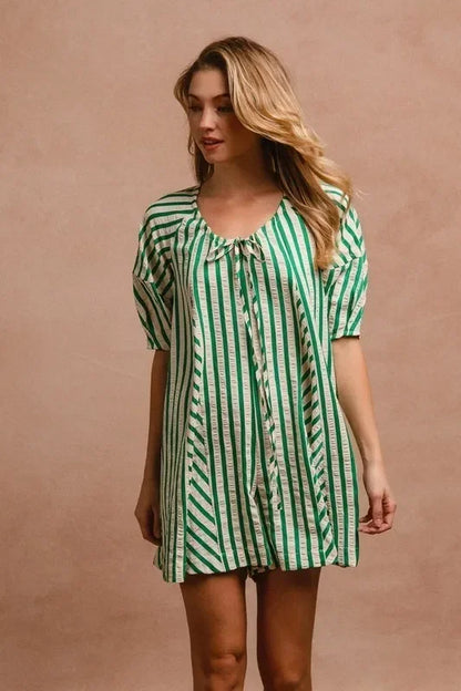 Puffy Sleeves Romper with Back Button Closure - Eva's Edition