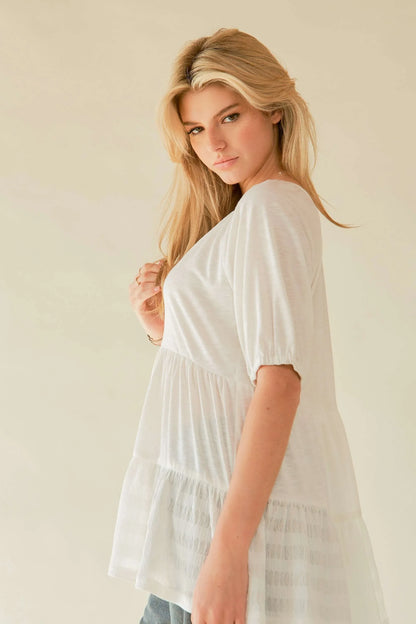 Flared Short Sleeve V Neck Blouse - Eva's Edition