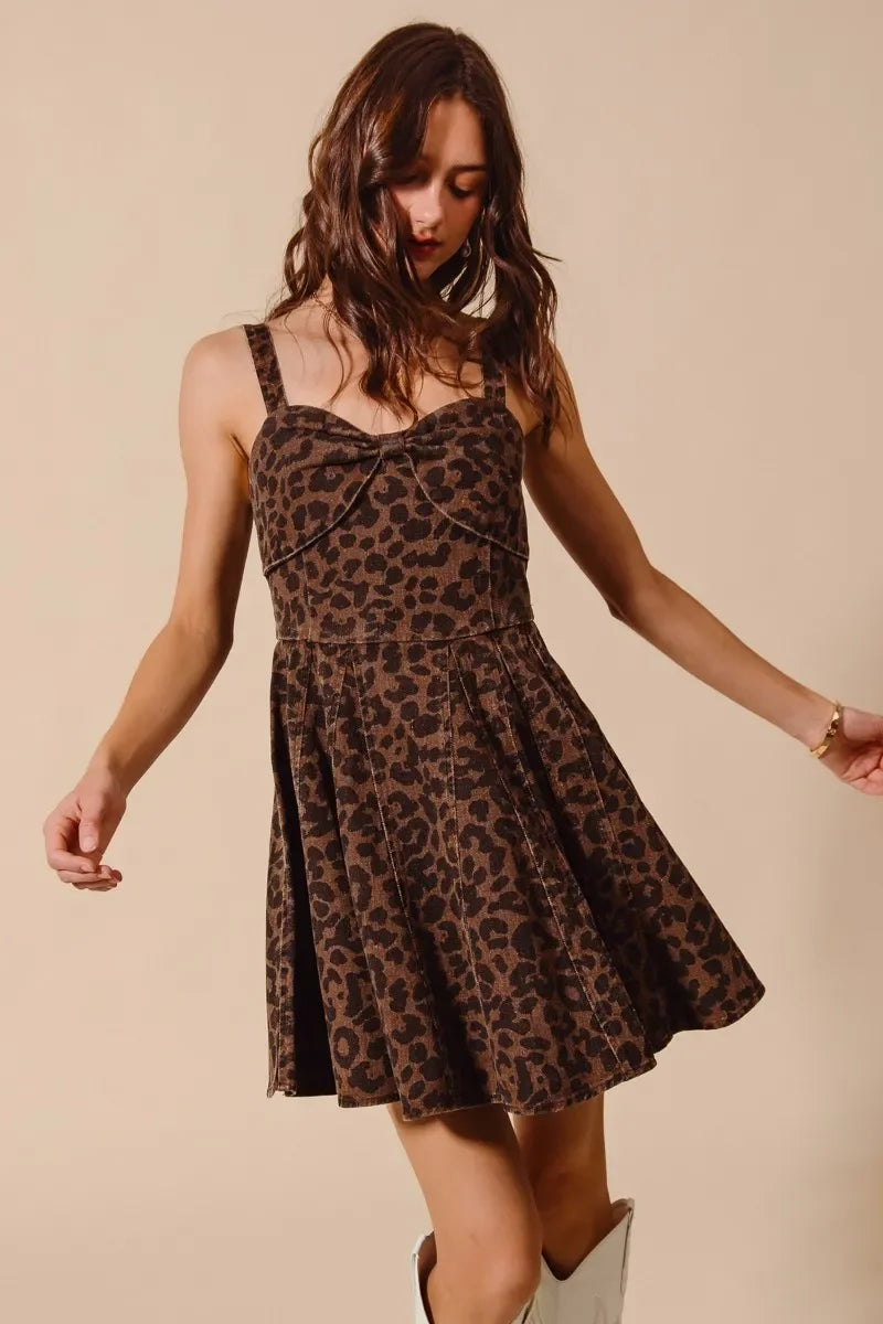 Mineral Washed Leopard Flare Cami Dress - Eva's Edition