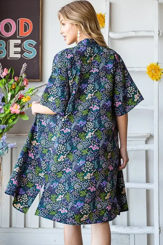 Floral Open Front Cardigan Plus Size - Eva's Edition