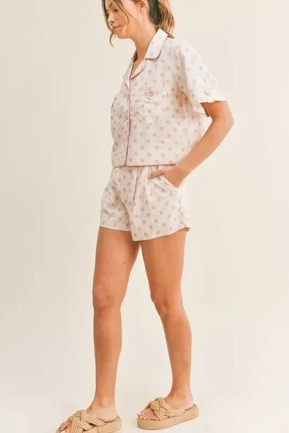 Polka Dot Collar Crop Top and Short Lounge Set - Eva's Edition