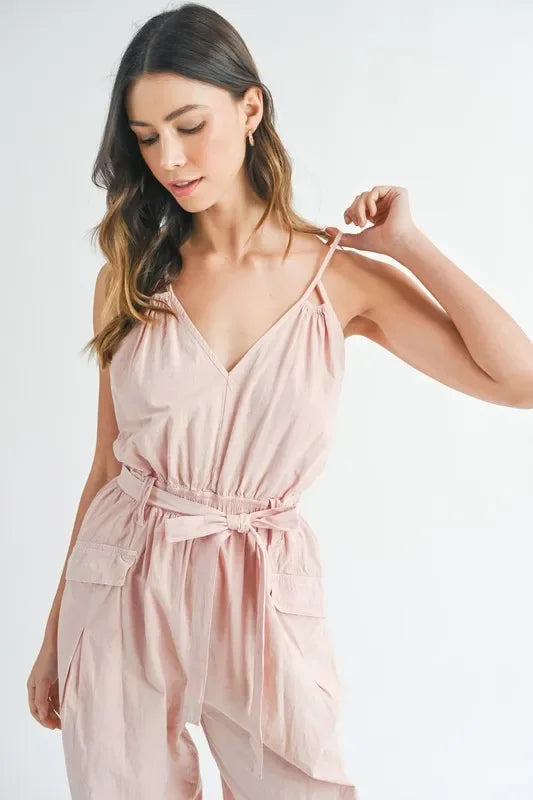 Spaghetti Strap Waist Belted Jumpsuit - Eva's Edition