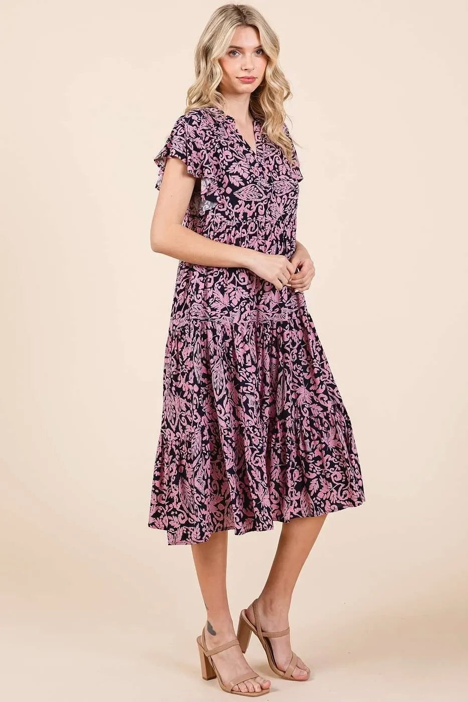 Abstract Printed Ruffle Tier Midi Dress - Eva's Edition