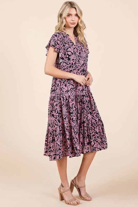 Abstract Printed Ruffle Tier Midi Dress - Eva's Edition