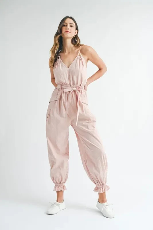 Spaghetti Strap Waist Belted Jumpsuit - Eva's Edition